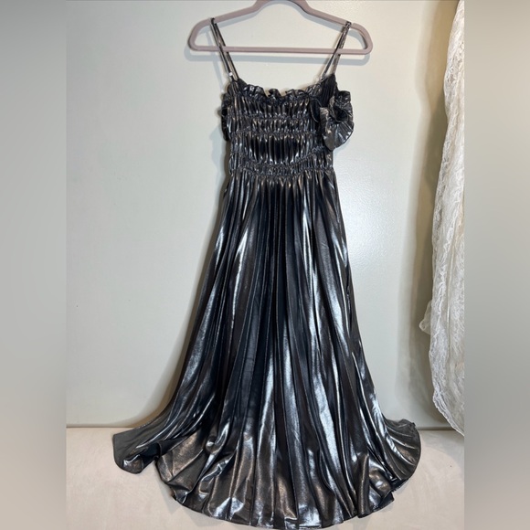 Free People Georgia Hardinge Siren Metallics Silver Midi Dress - Picture 8 of 8